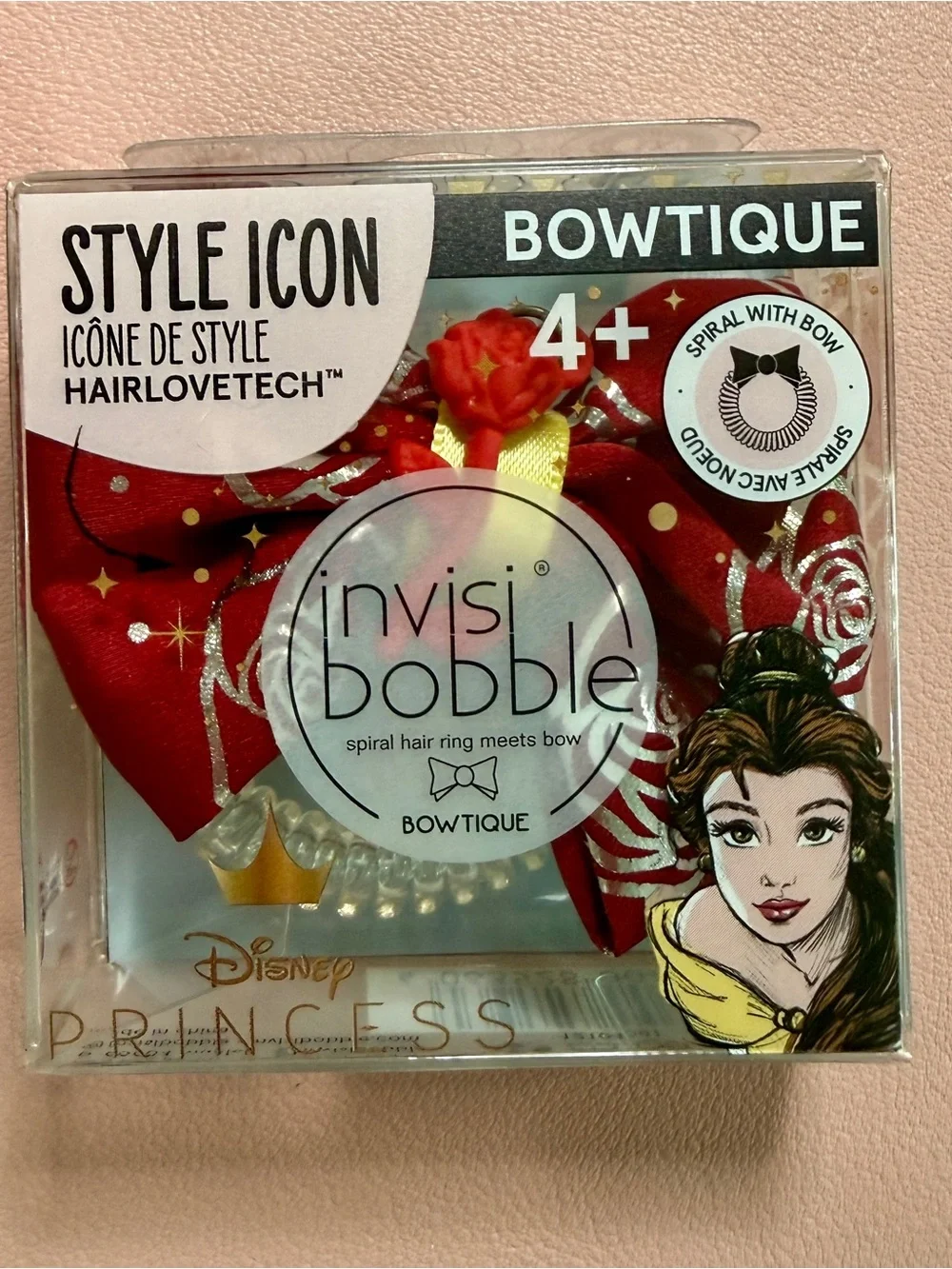 3/$25 NIB Invisibobble Disney Princess Belle Bowtique Spiral Hair Rings Set of 2